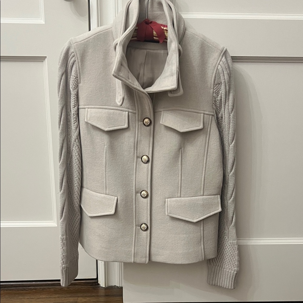Elie Tahari Cream Utility Jacket with Button Accents